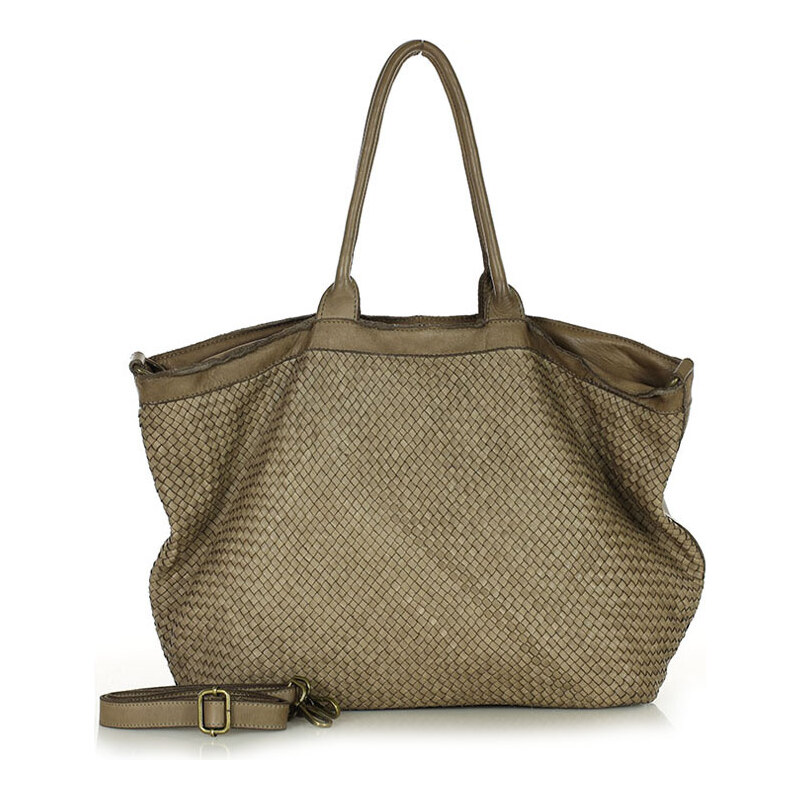 GENUINE LEATHER Shopper bag kabelka Marco Mazzini VM258 béžová