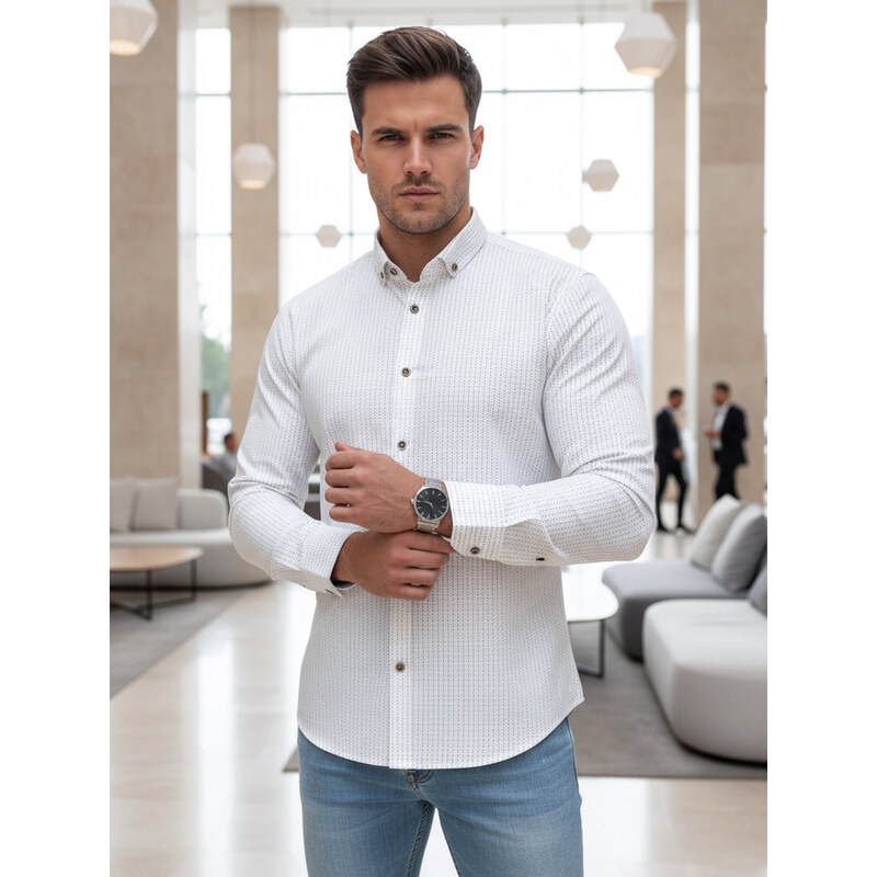 BASIC Pánská slim fit košile se vzorem bílá