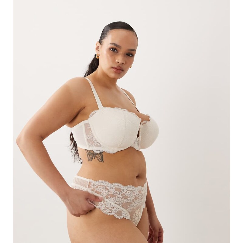 ASOS Curve ASOS DESIGN Curve Bridal Lola lace thong in ivory-White 115514736