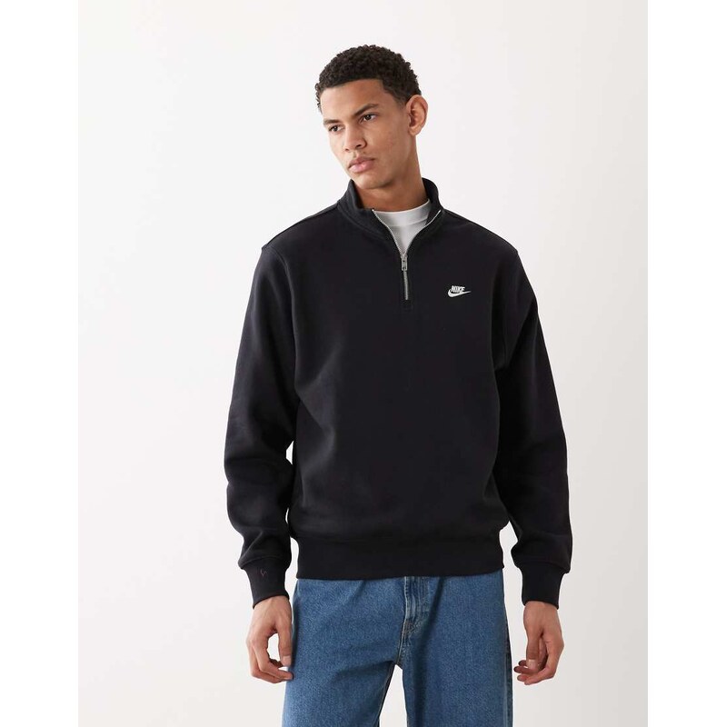 Nike Club logo 1/4 zip sweatshirt in black