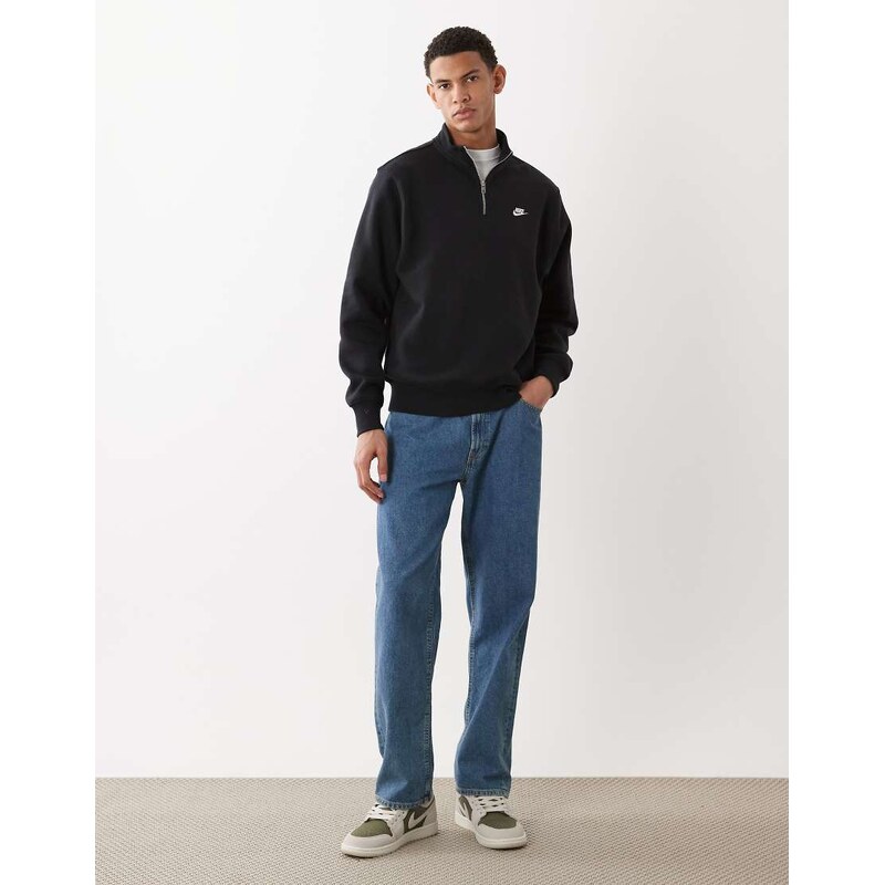 Nike Club logo 1/4 zip sweatshirt in black