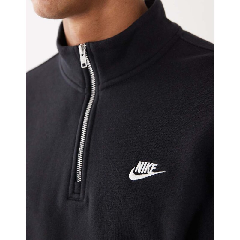 Nike Club logo 1/4 zip sweatshirt in black