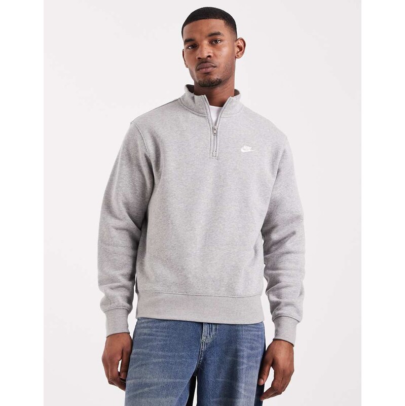 Nike Club logo 1/4 zip sweatshirt in grey