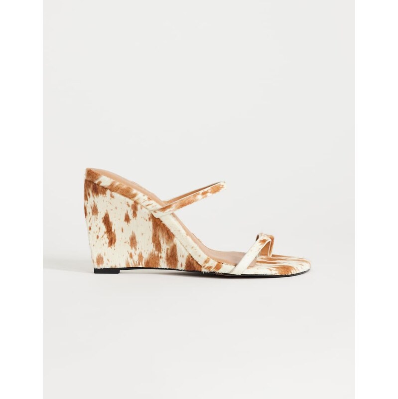 Topshop Abi strappy wedge heel in cow print hair on real leather-Brown 114841250