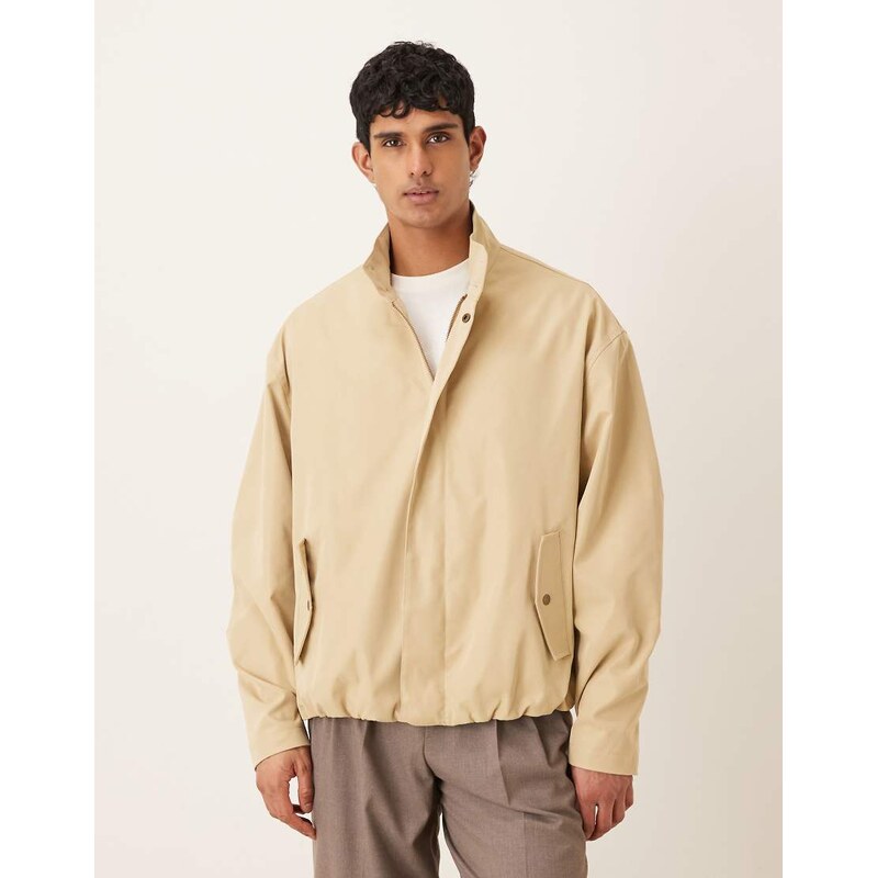 ASOS DESIGN oversized funnel neck jacket in stone-Neutral