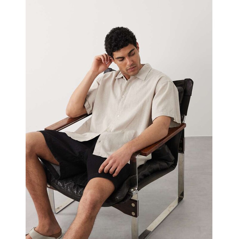 Jack & Jones oversize linen blend shirt with short sleeves in
