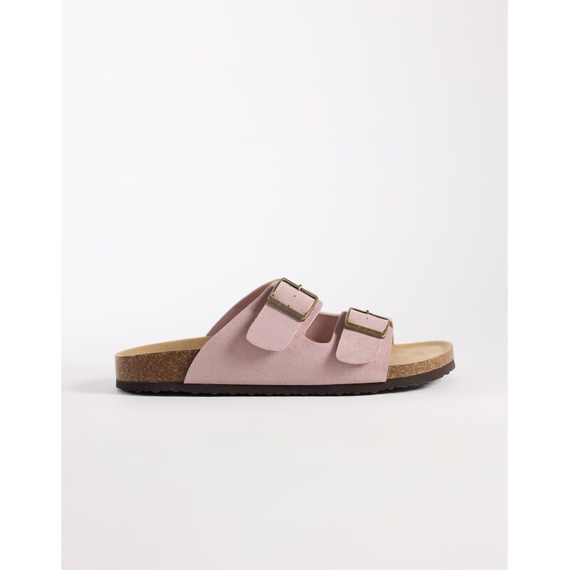 ASOS DESIGN two strap sandals with cork sole in light pink