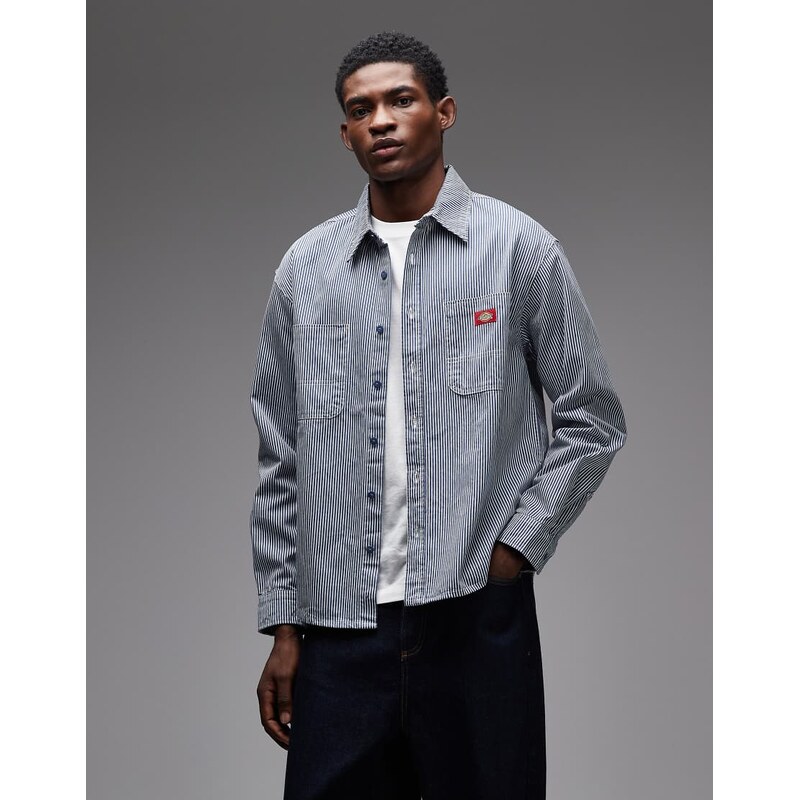 Dickies Hickory striped long sleeve work shirt in blue