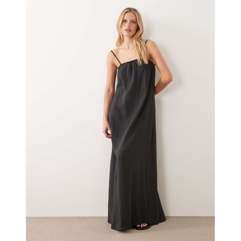 JDY cheesecloth sleeveless maxi dress in washed black-Grey
