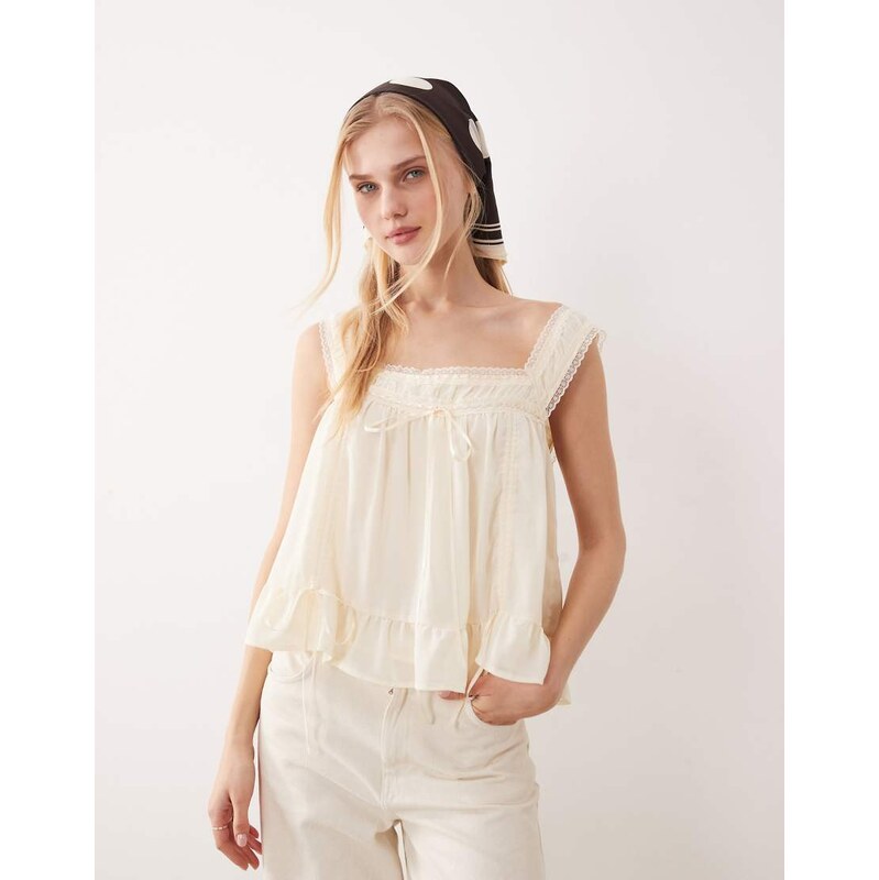 Kiss The Sky Angeline babydoll frill top in cream-White 114838089
