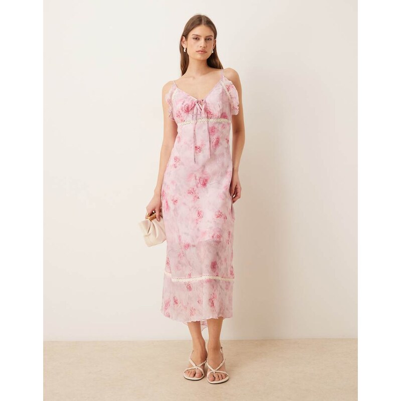 Kiss The Sky Rosewater chiffon and lace vintage midi dress in