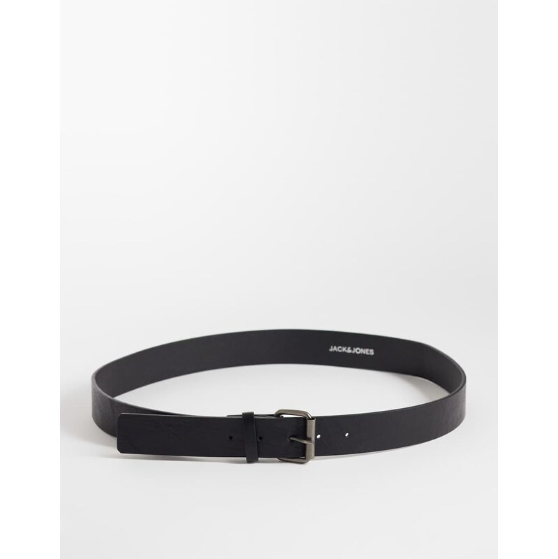 Jack & Jones leather mix belt in black