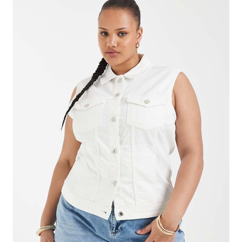 ONLY Curve denim gilet in white