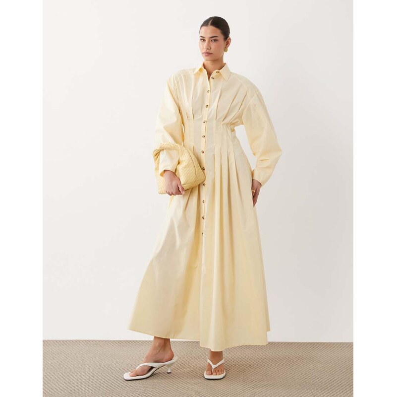 ASOS DESIGN cinched detail maxi shirt dress in buttermilk-White
