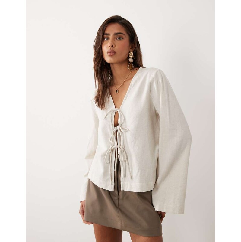 Vila linen touch tie front cardigan in super light natural