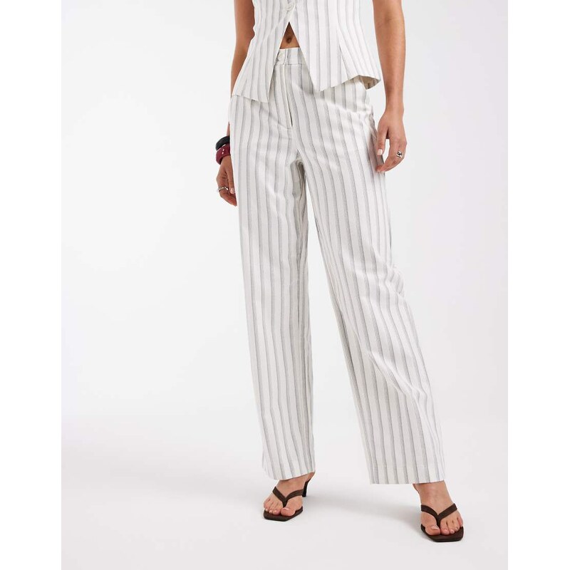 Vero Moda high waist tailored straight leg trouser co-ord in cream and blue stripe-White
