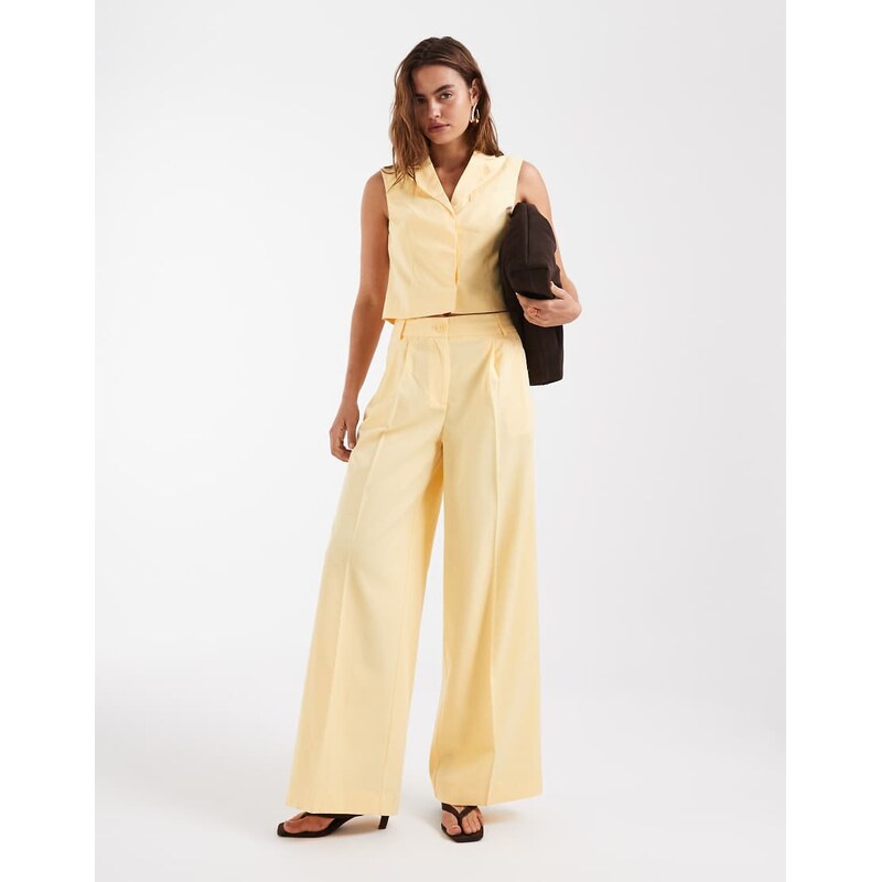 Vero Moda tailored pleat front wide leg co-ord in golden yellow