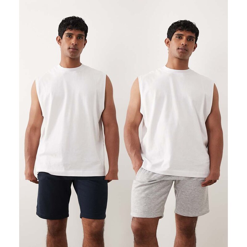 Jack & Jones 2 pack jersey shorts in grey and navy