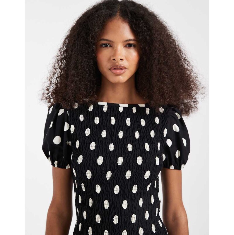 ASOS DESIGN short sleeve shirred top in mono polka dot co ord