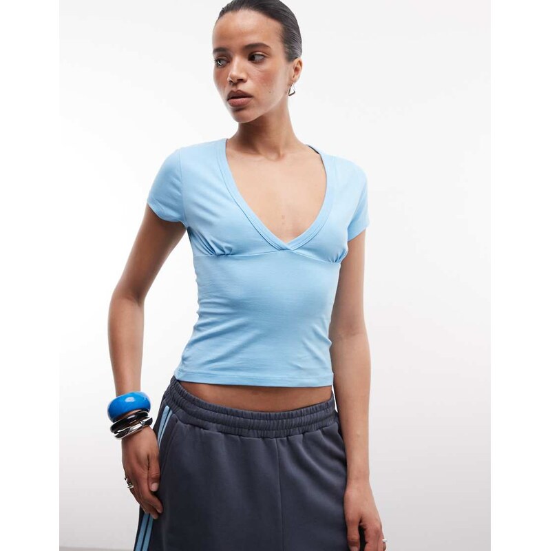 Collusion COLLISION deep v neck tshirt in blue 114838177
