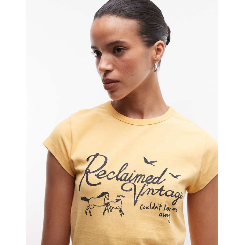 Reclaimed Vintage baby tee with horse print-Yellow