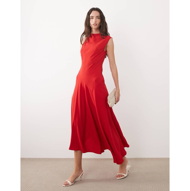 Mango sleeveless asymmetric hem maxi dress in red