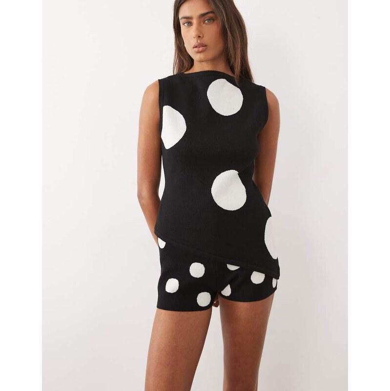 ASOS DESIGN knitted mirco short co-ord in polka dot-Multi