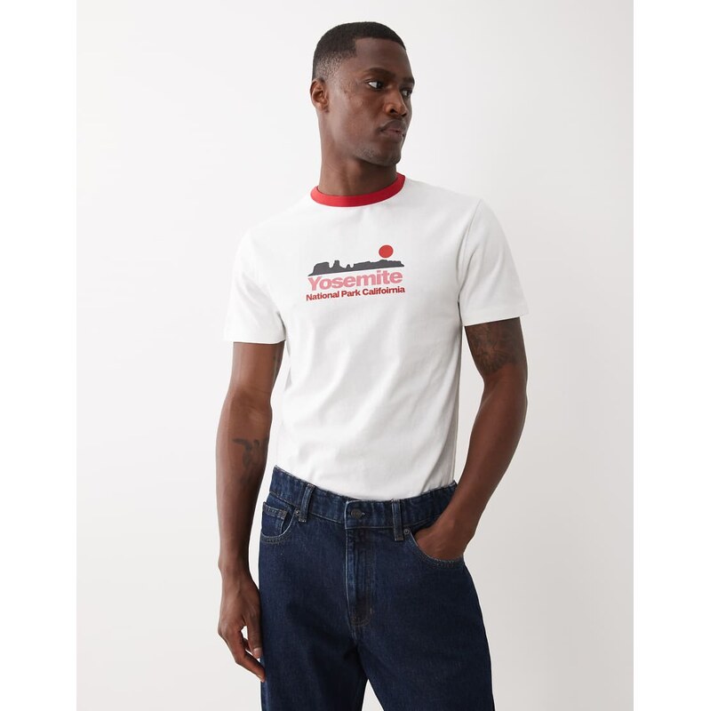 ASOS DESIGN slim ringer t-shirt with Yosemite graphic in cream