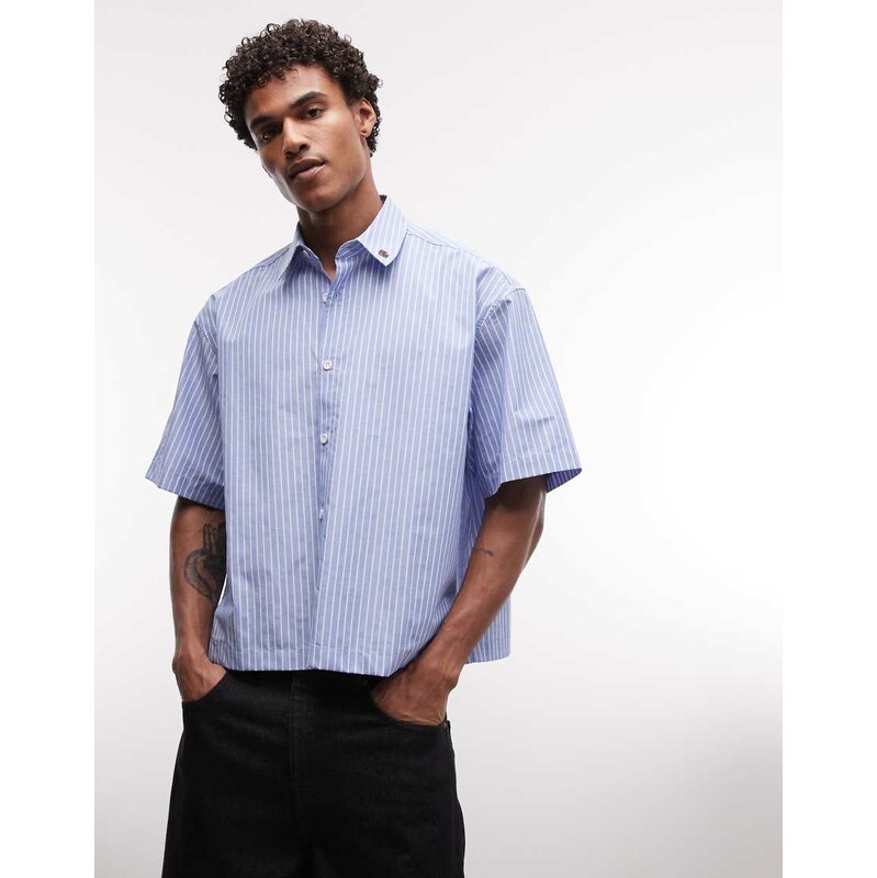 ASOS DESIGN boxy oversized stripe shirt with placement print in