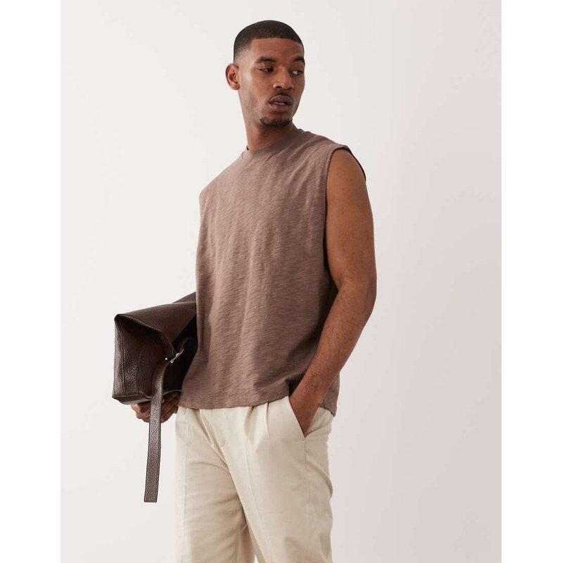 ASOS DESIGN heavyweight oversized tank in brown texture