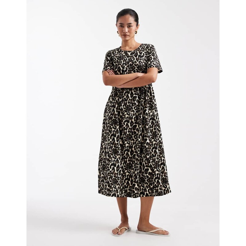 Threadbare jersey short sleeve midi dress in leopard print-Multi 115515970