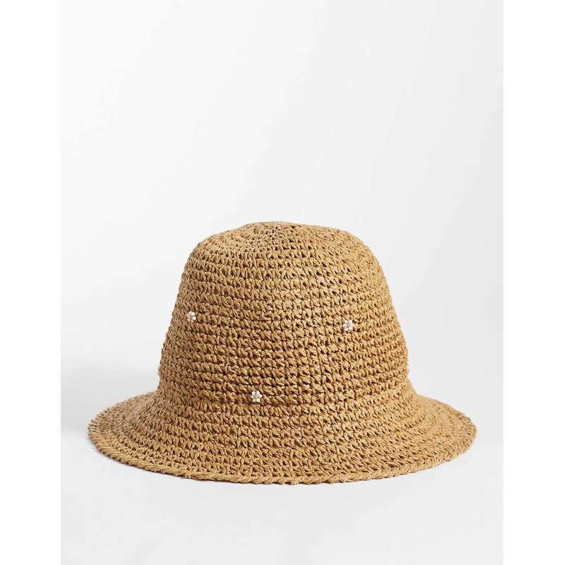 Accessorize flower embriodered straw bucket hat in beige-Neutral 115033663