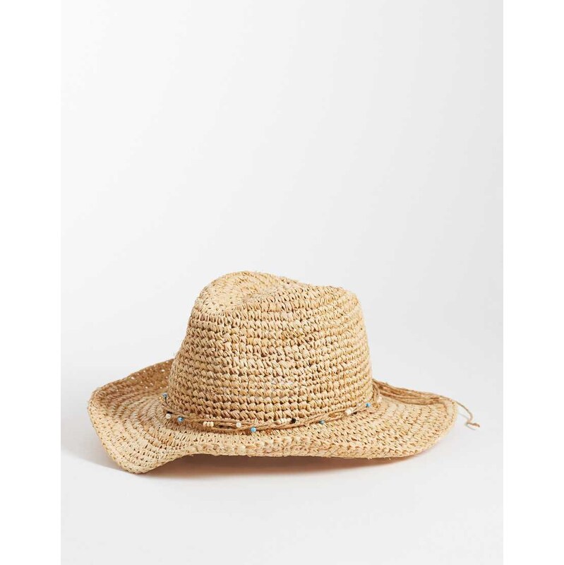 Accessorize bead trim straw cowboy hat in beige-Neutral 114969176