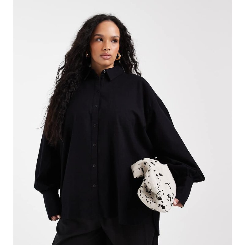 ASOS Curve ASOS DESIGN Curve linen look shirt in black 115518762