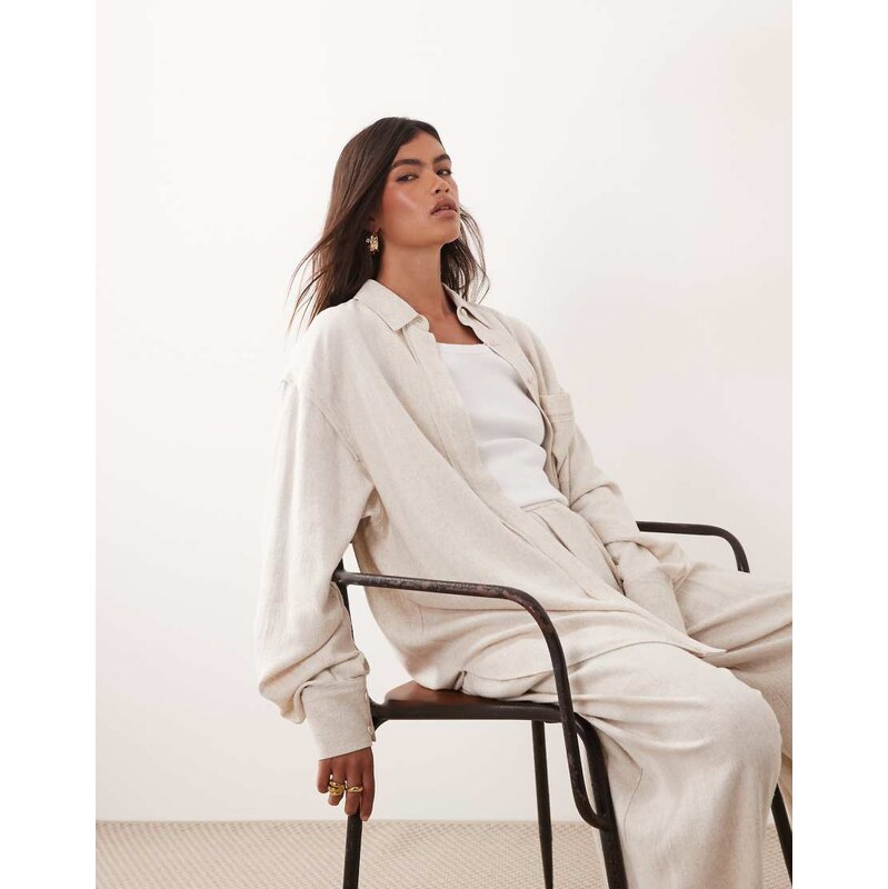 ARRANGE linen oversized cargo pocket shirt co ord in white 114841279