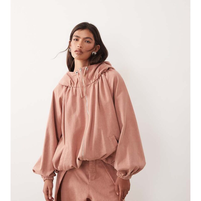 ARRANGE drawcord volume sleeve jacket co-ord in pink acid wash 114866834