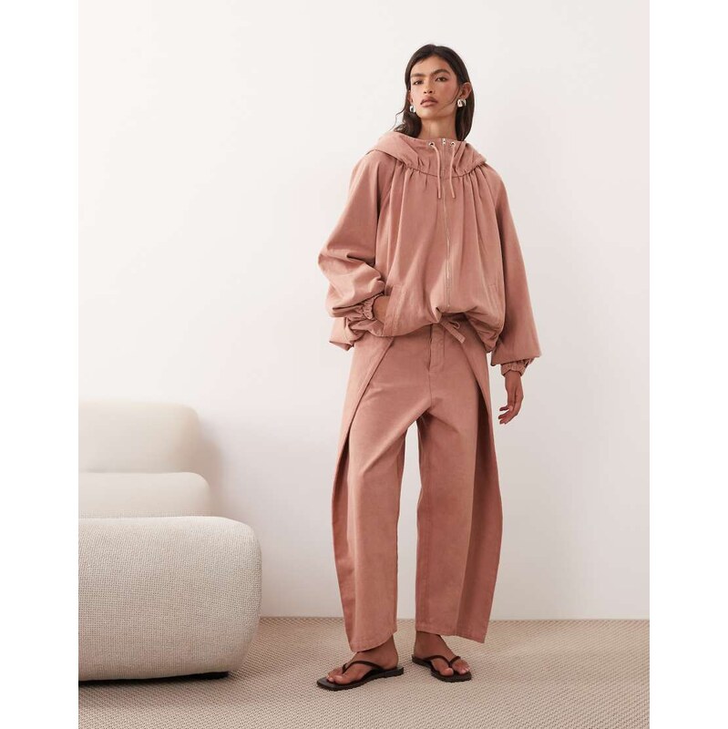 ARRANGE tie front carrot trousers co-ord in pink acid wash 114866835