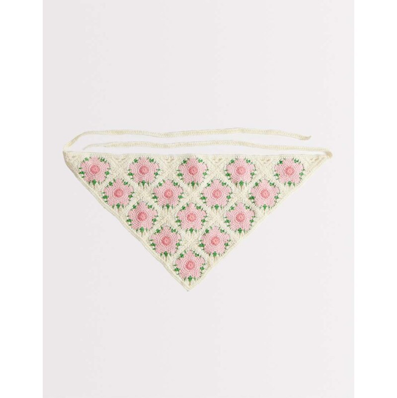 Glamorous crochet headscarf in pink floral 115057757