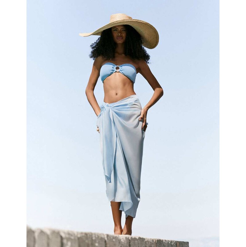 4th & Reckless semi sheer detail tie side sarong in light blue 114856237