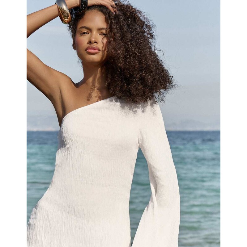 4th & Reckless crinkle asymmetric hem one shoulder flare sleeve cape 114856238