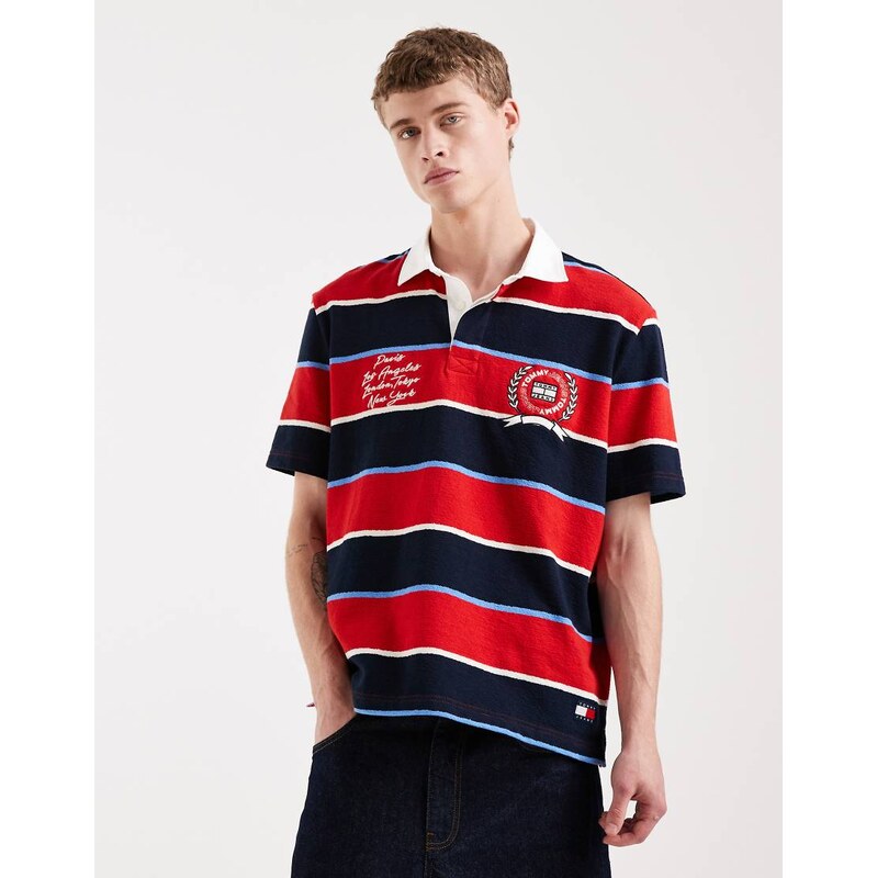 Tommy Jeans relaxed fit polo shirt in red stripe