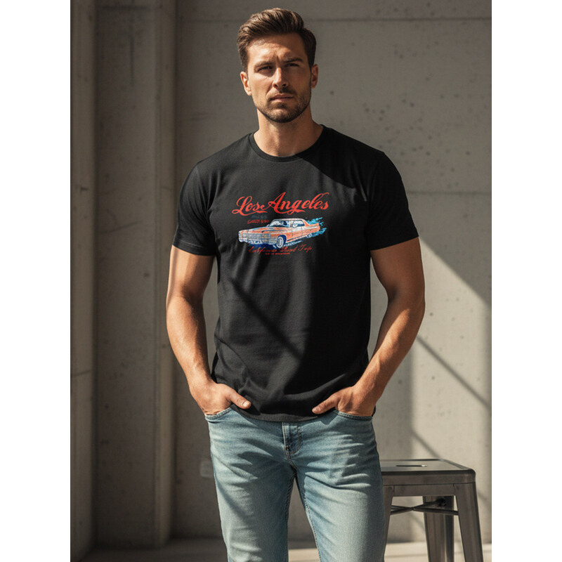 FashionStreet Pánské tričko s potiskem Los Angeles černé NX0055R