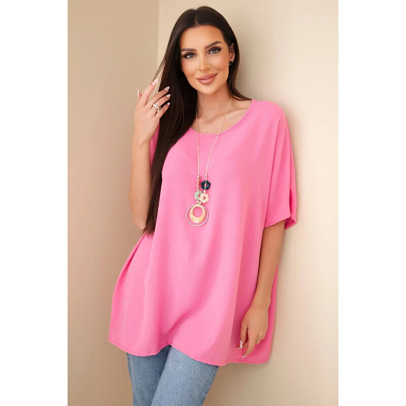 K-Fashion Halenka oversize s přívěskem růžová