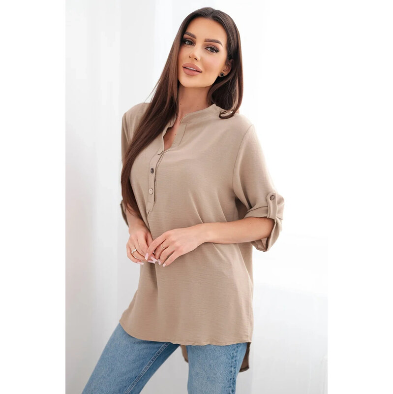 K-Fashion Halenka s prodlouženým zadním dílem cappuccino