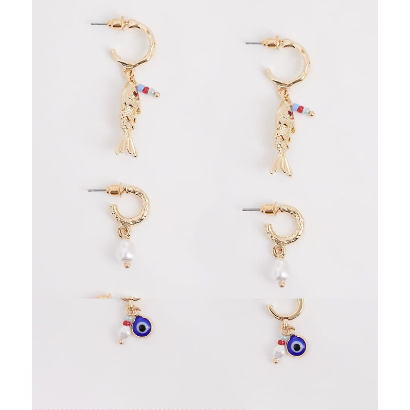 Accessorize pack of 3 fish hoop earrings in gold