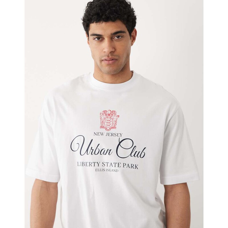 Selected oversized t-shirt with sports graphic in white