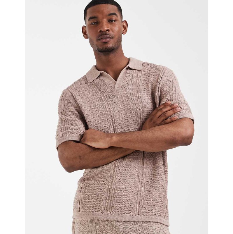 ASOS DESIGN relaxed short sleeve knitted notch neck textured co