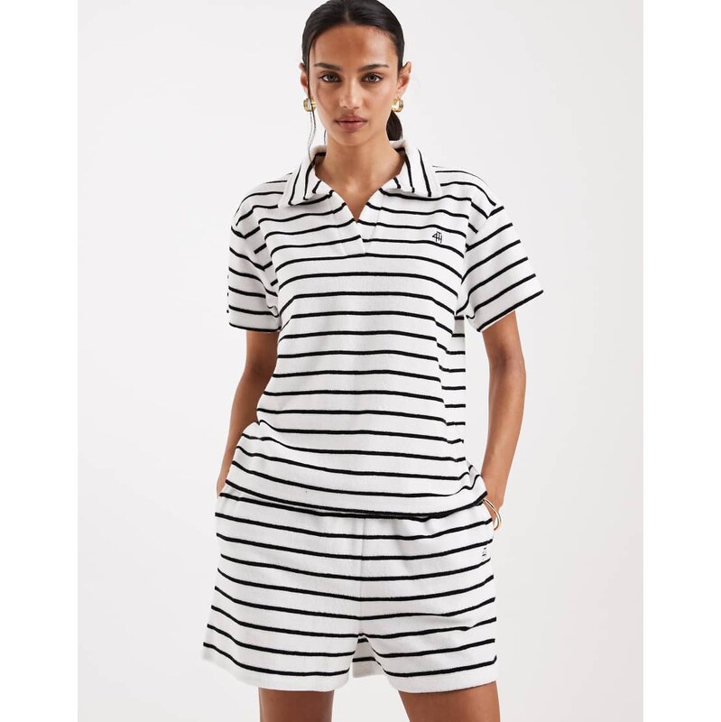 4th & Reckless cotton rich towelling collared polo top co-ord in