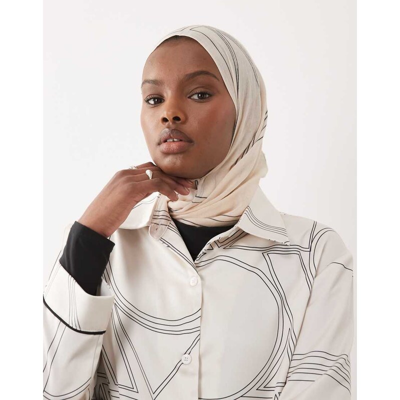 IYAL light weight headscarf in cream abstract print-Brown 114873596