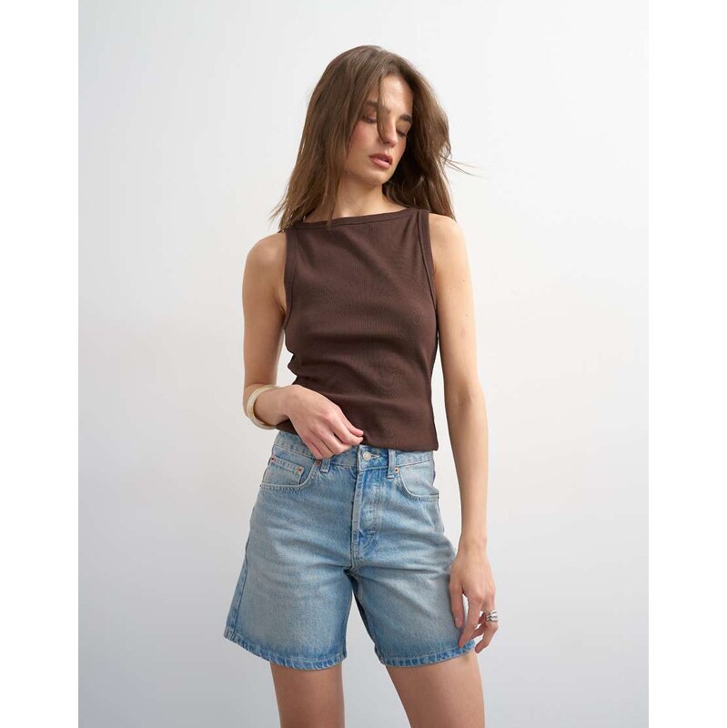 Topshop denim Editor short in bleach-Blue